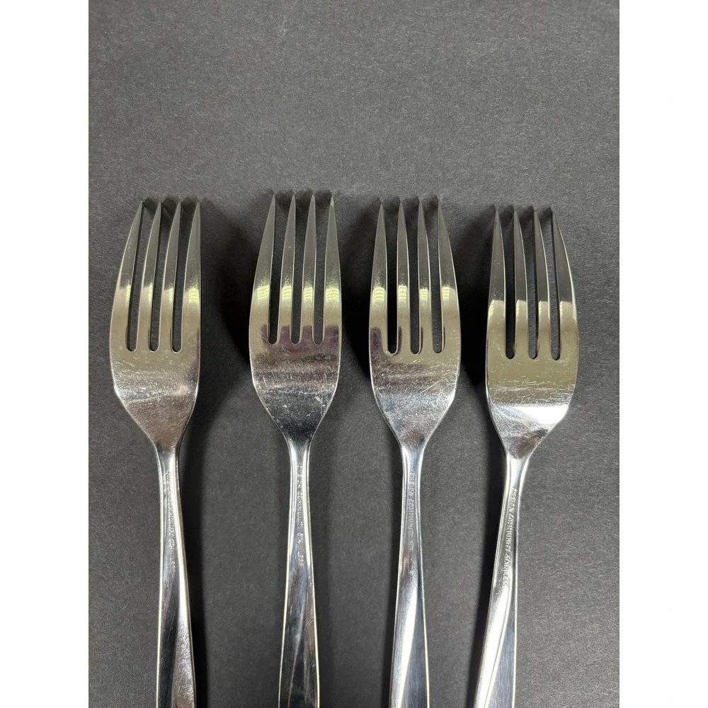 Lot 4 Oneida Community Stainless Starburst Atomic Star Salad Forks 7